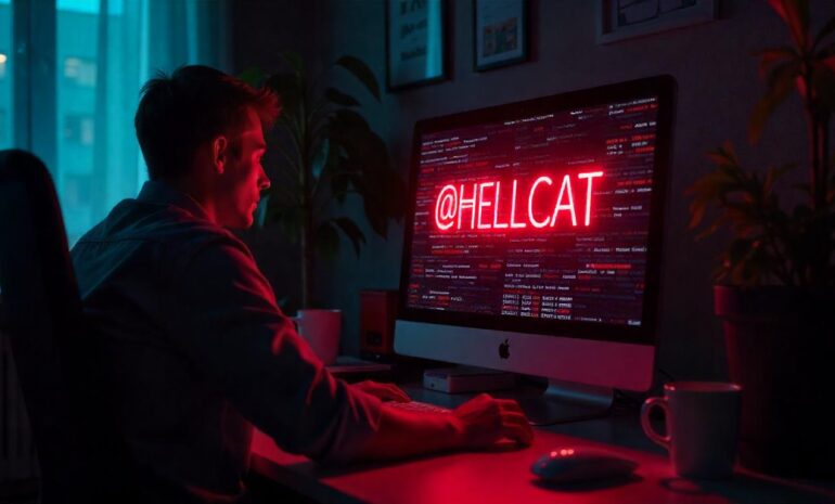 Ilustración de ataque cibernético de HellCat comprometiendo credenciales en Atlassian Jira con malware infostealer.