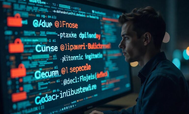 Hacker con máscara frente a una pantalla de código, representando delito informático y el robo de datos sensibles a través de infostealers en empresas