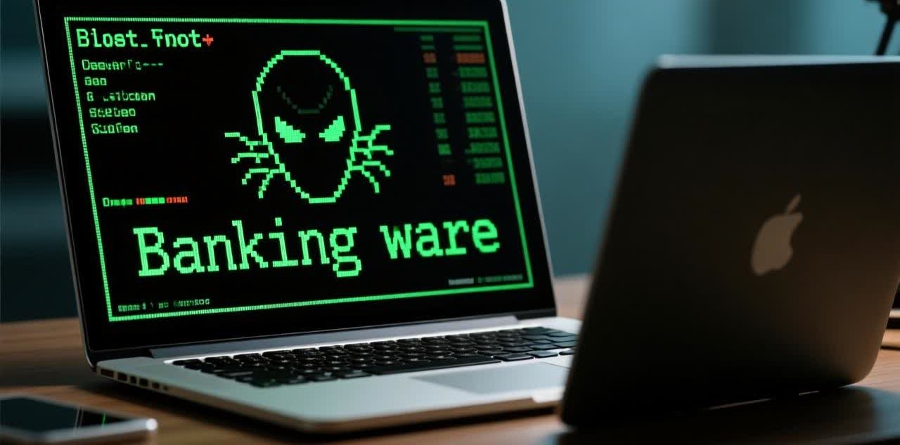 Dispositivo móvil infectado con malware bancario que captura contraseñas y OTP, usado en estafas financieras y fraude digital.